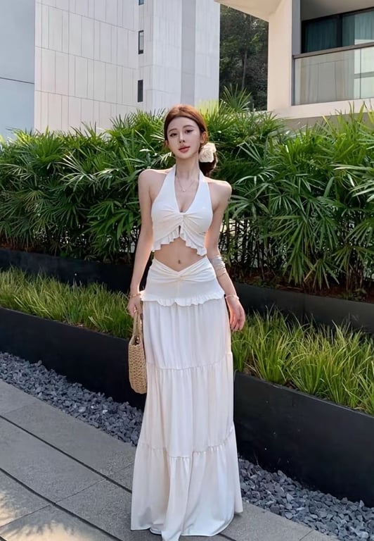 Set áo yếm phối chân váy dài