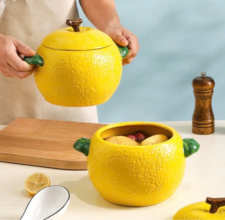 THỐ SỨ TRÁNG MEN VÀNG HÌNH QUẢ CHANH 2.2L