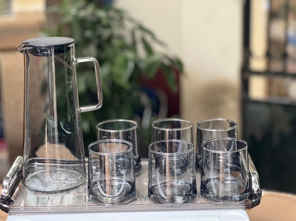 Set bình cốc khay đen