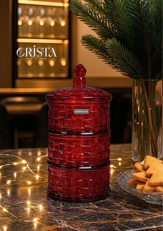 HŨ ĐỰNG MỨT 3 TẦNG VÂN CARO CRISTA HOME