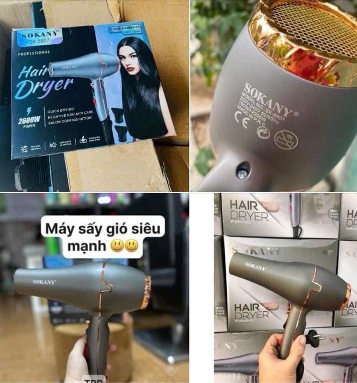 Máy sấy tóc SOKANY 8807 có 2 chế độ Nóng - Lạnh tặng kèm đầu tạo kiểu