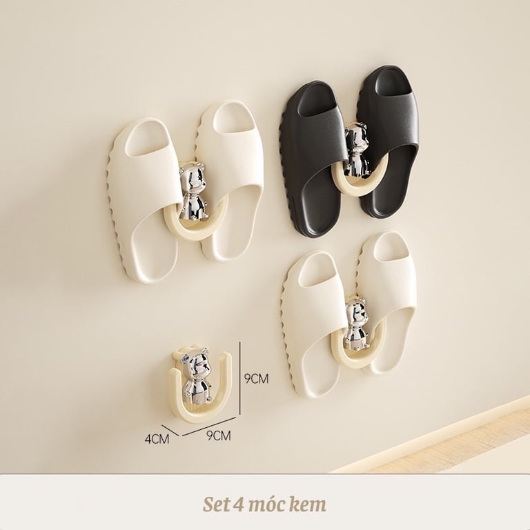 Combo 4 móc treo dép chữ U dán tường hình gấu chất liệu nhựa ABS cao cấp - UF569