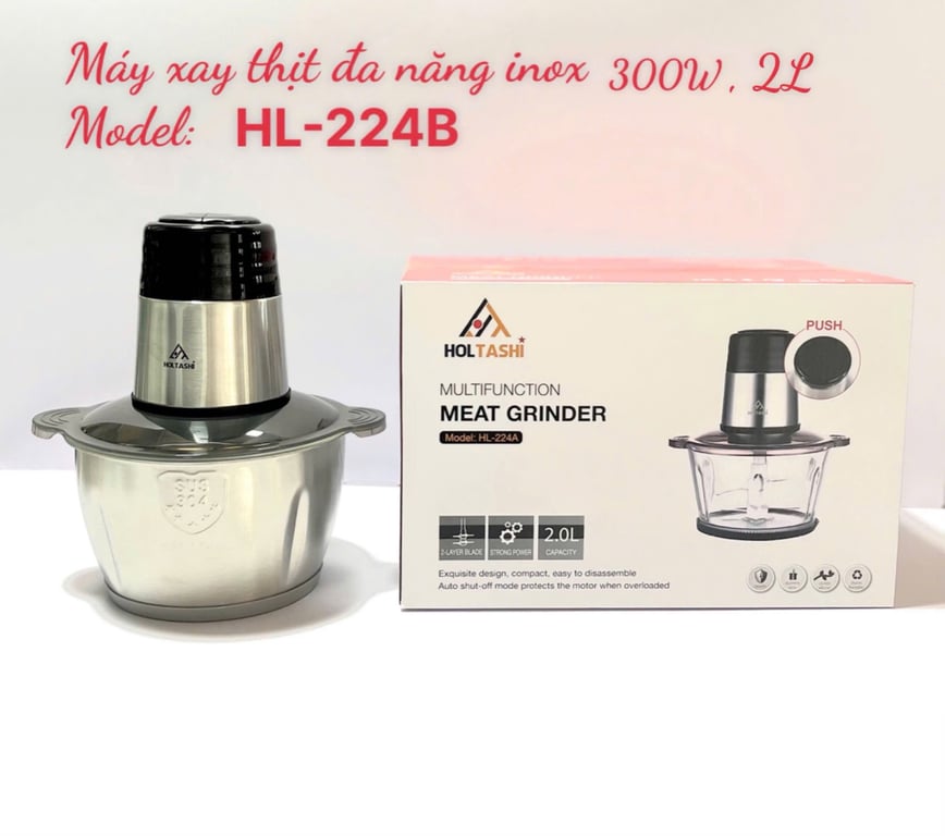 MÁY XAY THỊT ĐA NĂNG HOLTAHSHI – CỐI THỦY TINH VÀ INOX 2.0L