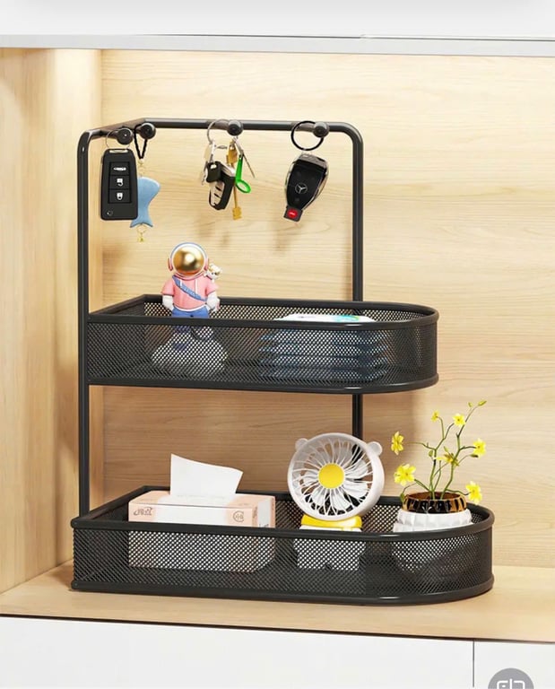 Kệ Inox 2 Tầng Có Thanh Cheo Kèm 5 Móc Tiện Lợi , Có Khay Mắt Cáo Đựng Đồ Đa Năng 📌