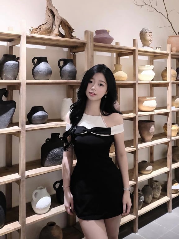 Váy đen nơ cổ yếm - sz S