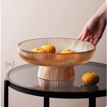 SET LỌ HOA + KHAY TRÁI CÂY THỦY TINH ĐẾ CAO ÁNH VÀNG HỔ PHÁCH