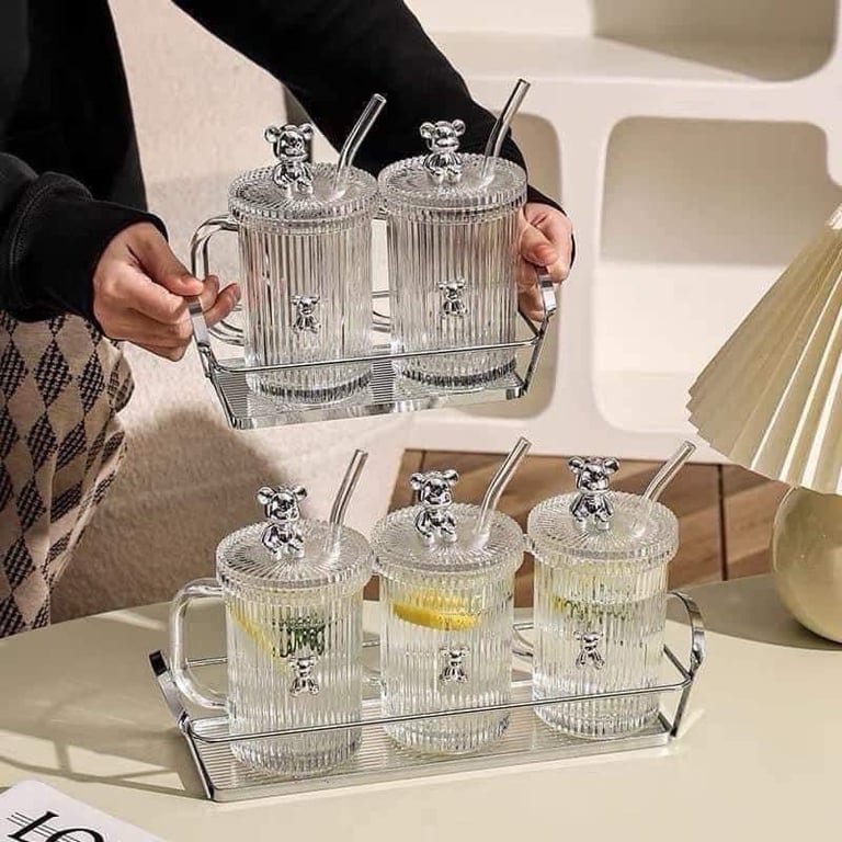 set 2 Cốc thủy tinh nắp gấu siêu xuynhhhh
