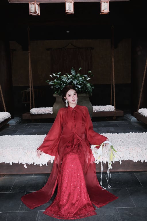 AD ren + choàng voan tơ đỏ S/M