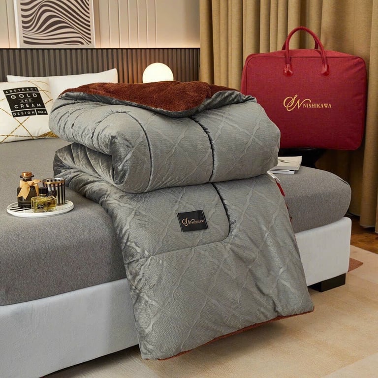 CHĂN LÔNG THỎ NHẬT BẢN NISHIKAWA 2mx 2m3 KÈM TÚI XÁCH DA CAO CẤP #CHT07