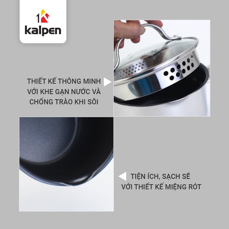 QUÁNH INOX 304 CHỐNG DÍNH 5 ĐÁY KALPEN LERMAT L14 SIZE 14CM