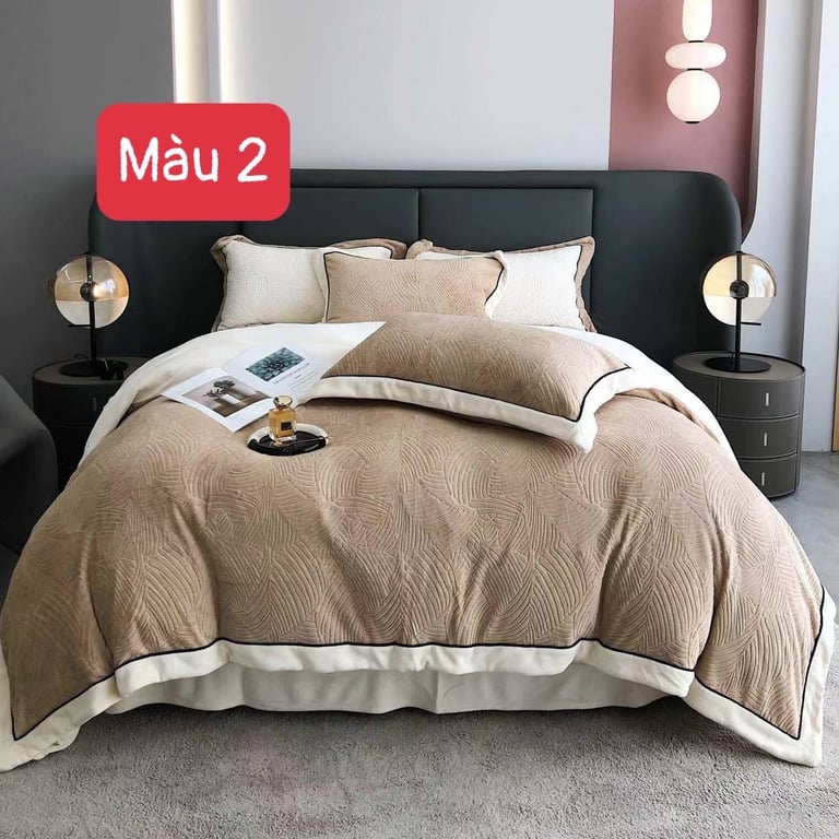 Bộ chăn ga gối nỉ lông cáo Elegance cao cấp CHT08