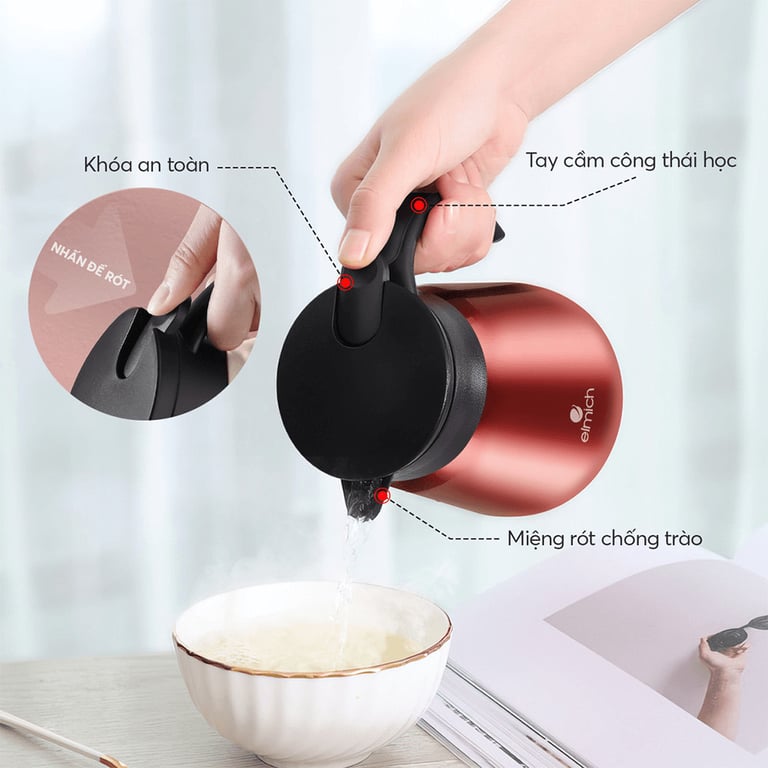 Bình giữ nhiệt kèm dụng cụ lọc trà, cafe inox 304 hãng Elmich