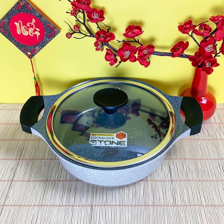 Nồi Lock đá 7 lớp Stone phi 24cm Lca6242 thành thấp