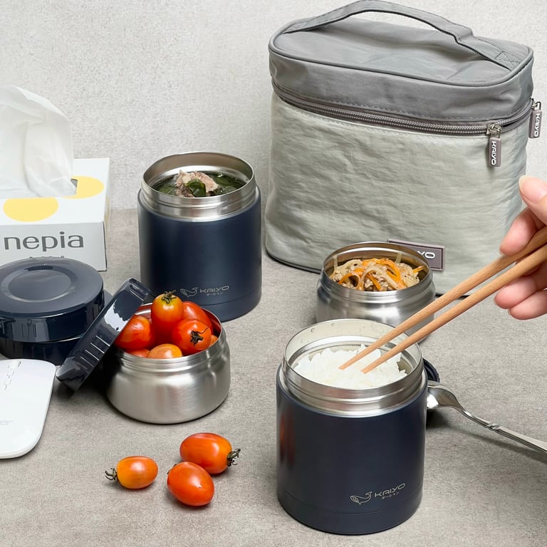 Bộ hộp cơm giữ nhiệt 5 món Kaiyo (4 hộp + 1 túi)