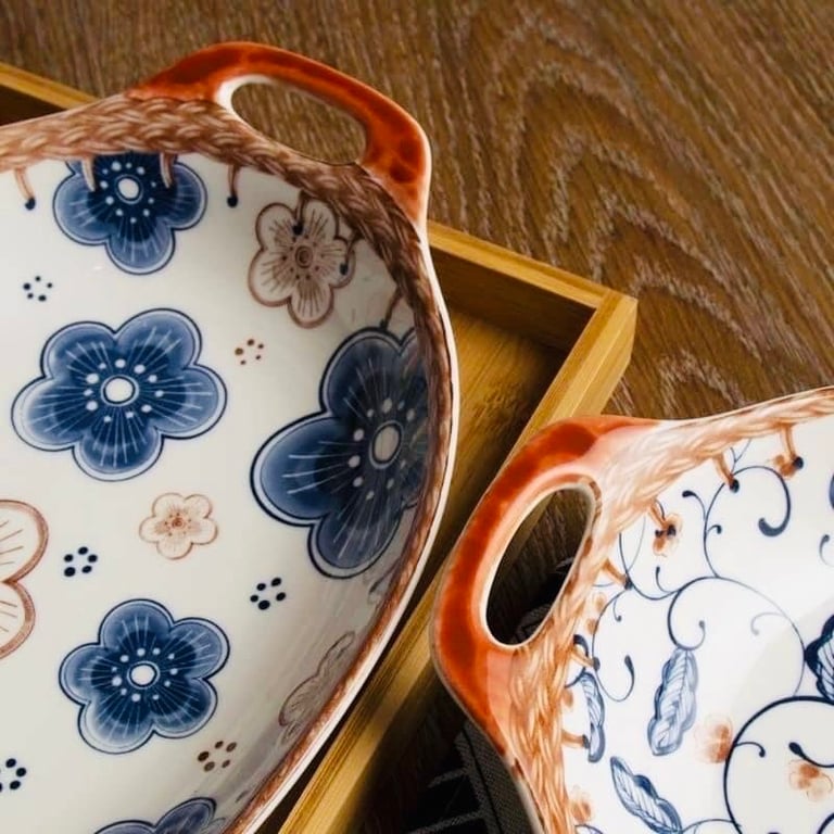 Đĩa sứ 2 quai tai cá phong cách Nhật Bản