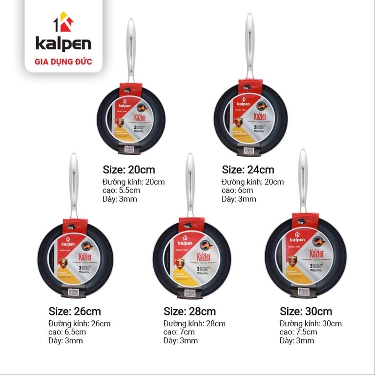 CHẢO INOX ĐÚC LIỀN KHỐI CHỐNG DÍNH KALPEN KAZLER 20CM 24CM 26CM 28CM 30CM