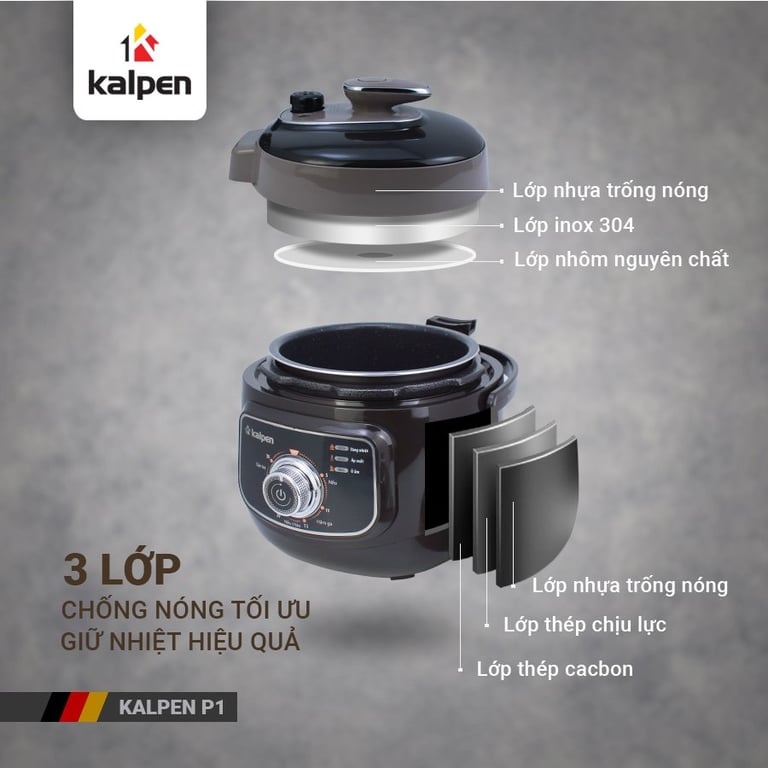 NỒI ÁP SUẤT ĐIỆN KALPEN P1 DUNG TÍCH 2,5L