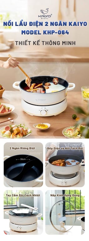 Nồi lẩu điện 2 ngăn Kaiyo size 6L (mã KHP-064)