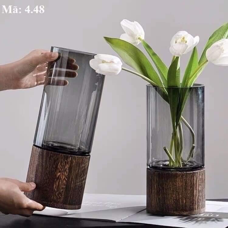 Lọ hoa đế gỗ phong cách Bắc âu size 31cm