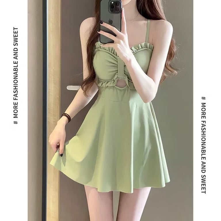 Đồ Bơi Nữ Phong Cách Mới Mùa Hè Một Mảnh Váy Phong Cách Bơ Xanh