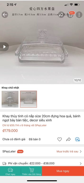 Khay thủy tinh kèm nắp đựng bơ, bánh trái, hoa quả...