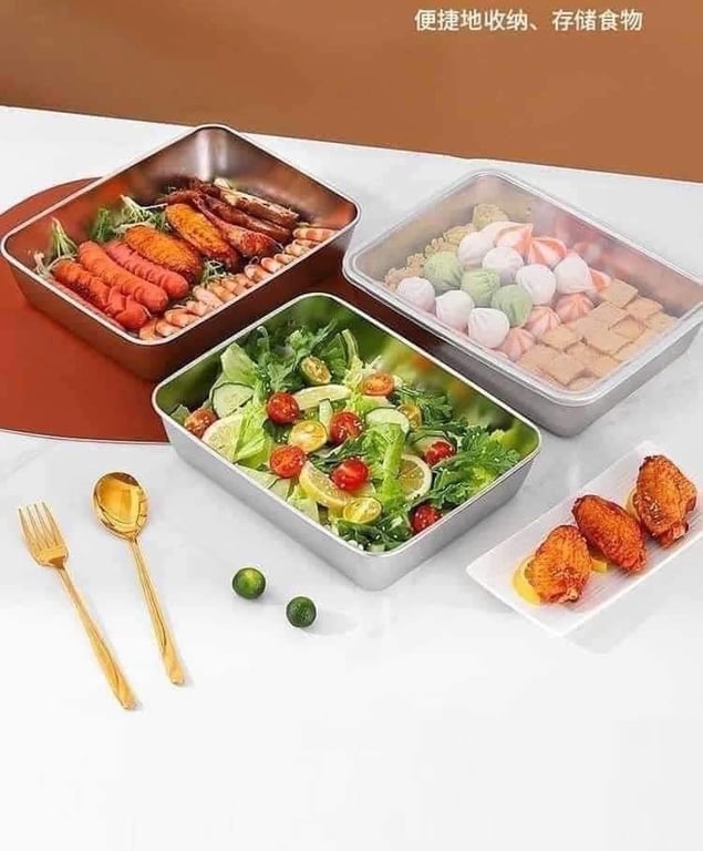 sét 05 hộp inox size 18x13x6cm có nắp