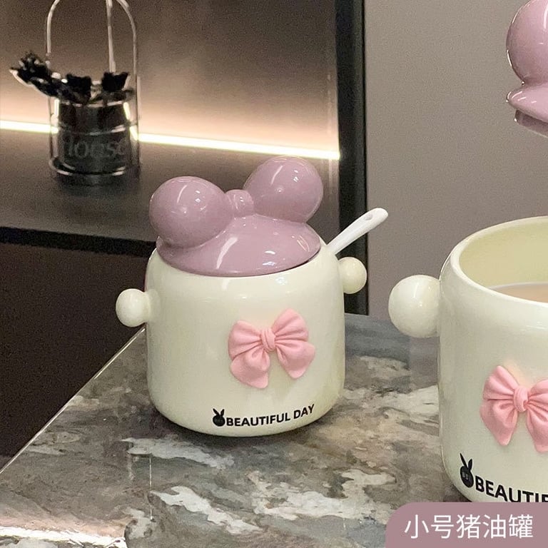 chiếc hũ sứ nơ hồng cute 1300ml