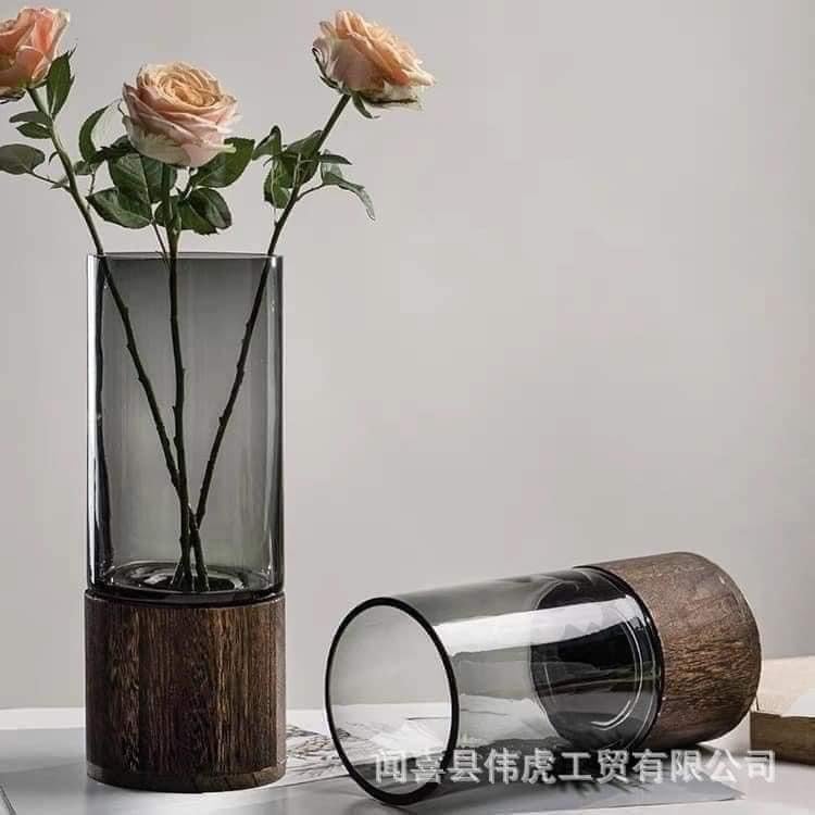 Lọ hoa đế gỗ phong cách Bắc âu size 31cm