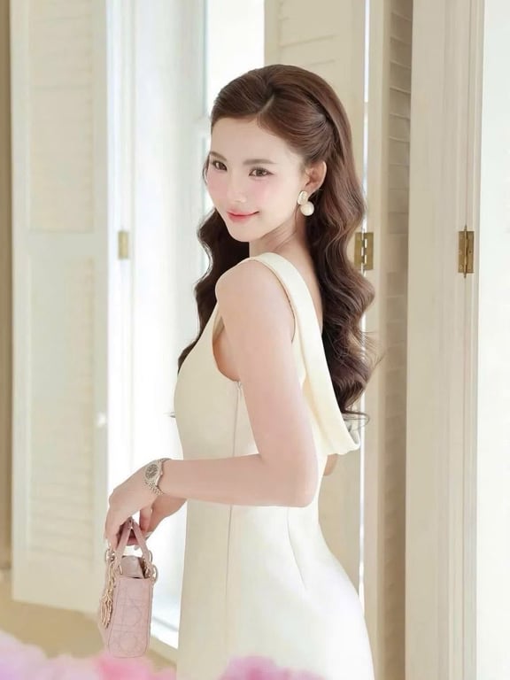 Đầm dự tiệc dáng dài voan phối hoa