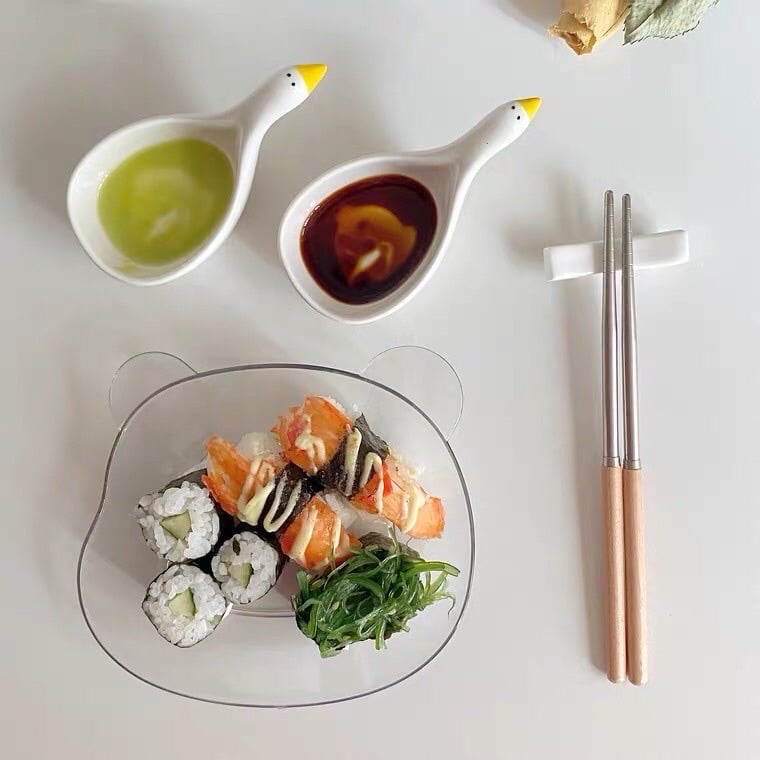 set 5 bát Bát Đựng Nước Chấm, Chén Đựng Gia Vị, Bát Ăn Dặm Hình Chú Vịt Bằng Gốm Sứ