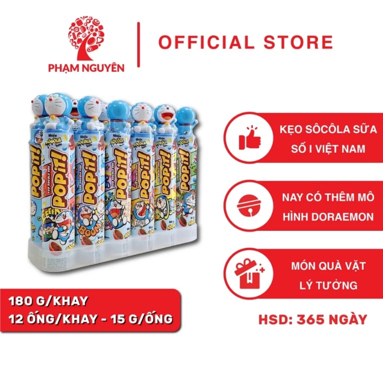 Kẹo ống sôcôla sữa Popit kèm mô hình Đôraemon - 15g