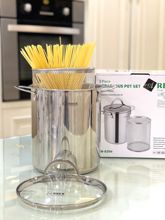 Nồi thành cao inox 3 đáy chiên ngập dầu AN-03VH 18x21cm, kèm giỏ Arber (16x19cm)