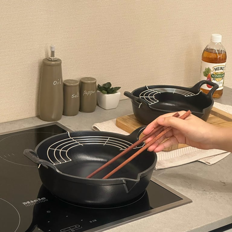 Chảo gang Tempura mỏ chim kèm giá gác Kaiyo