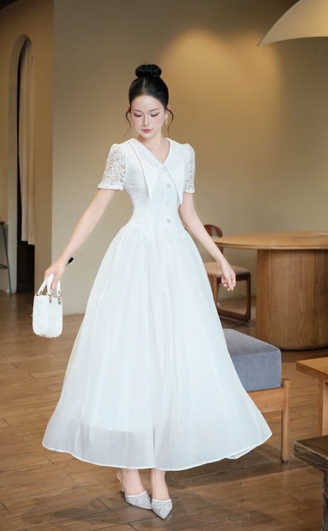 Váy cổ áo V dài