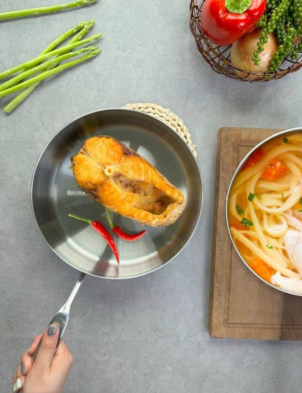 Chảo inox 316 liền khối 5-ply Premium Kaiyo - thành cao