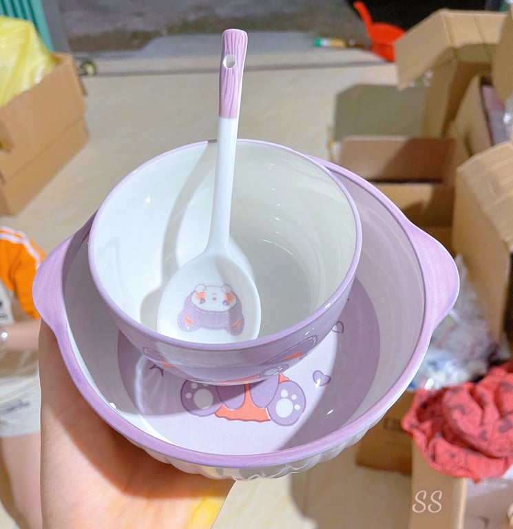 Set Bát Sứ Kèm Thìa Hình Gấu Cute