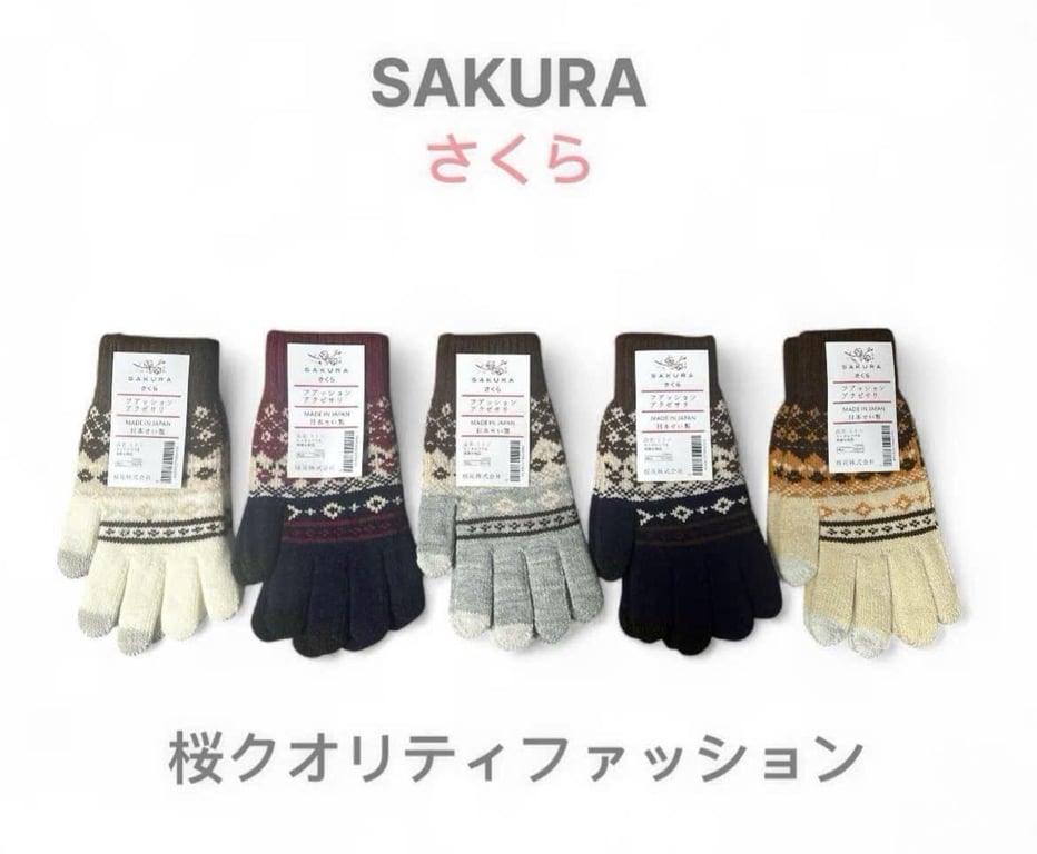 Găng Tay Len Mùa Đông Sakura Japan Dày & Ấm Áp Chuẩn Nhật