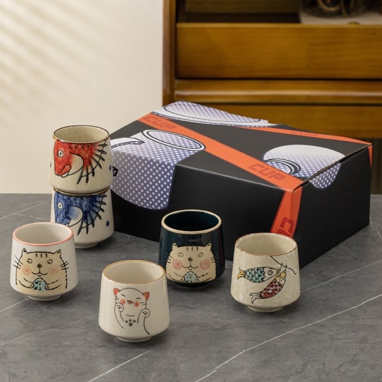 Bộ 6 cốc trà gốm sứ tráng men phong cách Nhật Bản 200ml