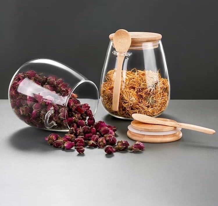 Set 3 Hũ đựng trà nắp gỗ kèm thìa