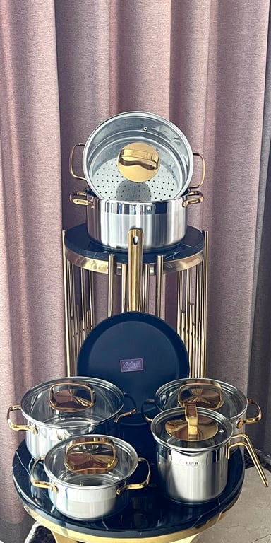 Bộ nồi inox 3 đáy 7 món kèm xửng hấp Gold Max