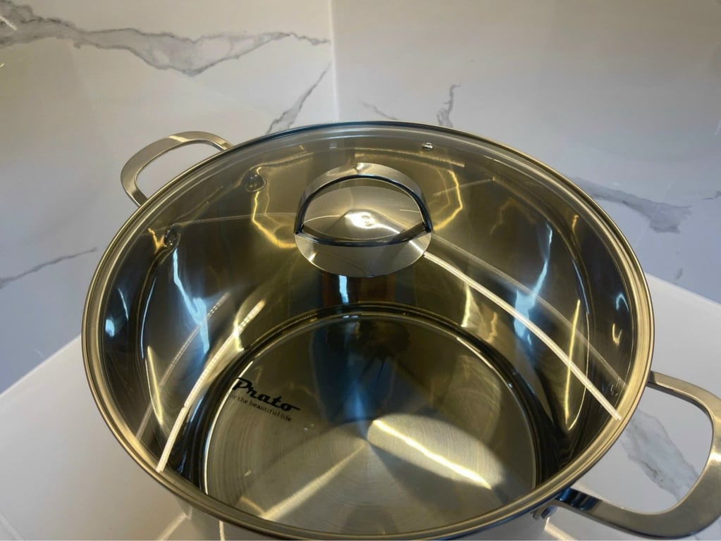 NỒI LUỘC GÀ INOX CAO CẤP 5 ĐÁY TỪ PRATO size 28-30