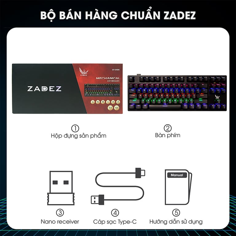 Bàn Phím Cơ Gaming Không Dây Zadez GT-015DK