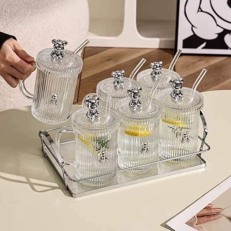 set 2 Cốc thủy tinh nắp gấu siêu xuynhhhh