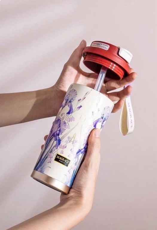 😍cốc giữ nhiệt Magrace Paris kèm ống hút với dung tích 500ml