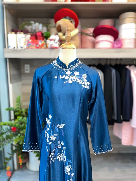 Áo dài sui xanh đậm - size 2XL