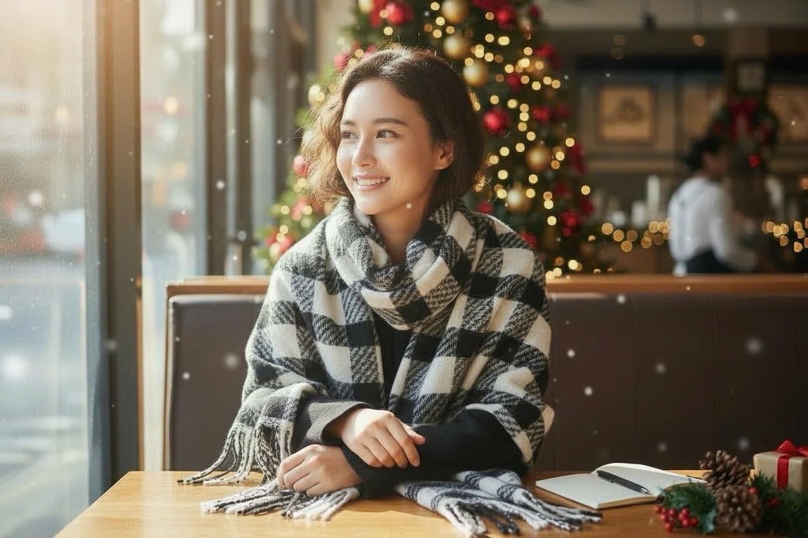 Khăn Quàng Cổ Kẻ Dạ Len Cao Cấp Nezumi