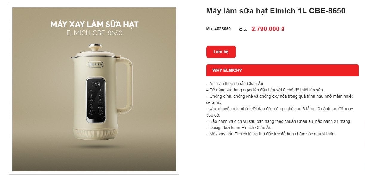 MÁY LÀM SỮA HẠT ELMICH CBE8650
