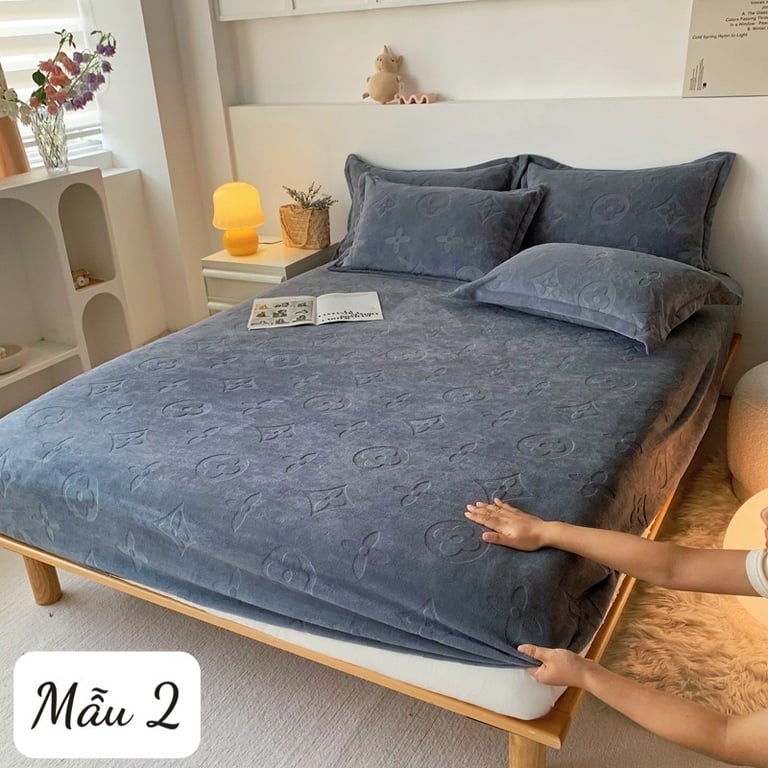 Set ga gối nỉ thương hiệu LV 1.6m-1.8m-2m