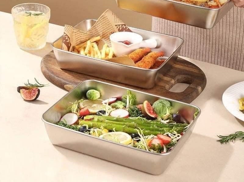 sét 05 hộp inox size 18x13x6cm có nắp