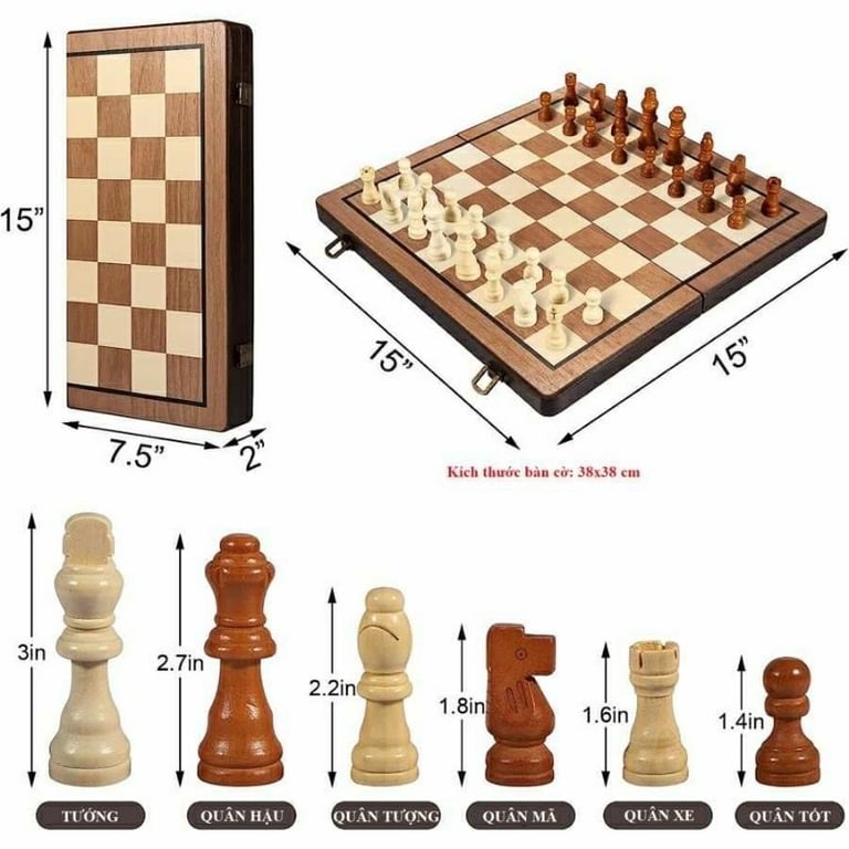 BỘ CỜ VUA XUẤT MỸ GỖ SỒI - CÓ HÚT NAM CHÂM SIZE M 39cm x 39cm